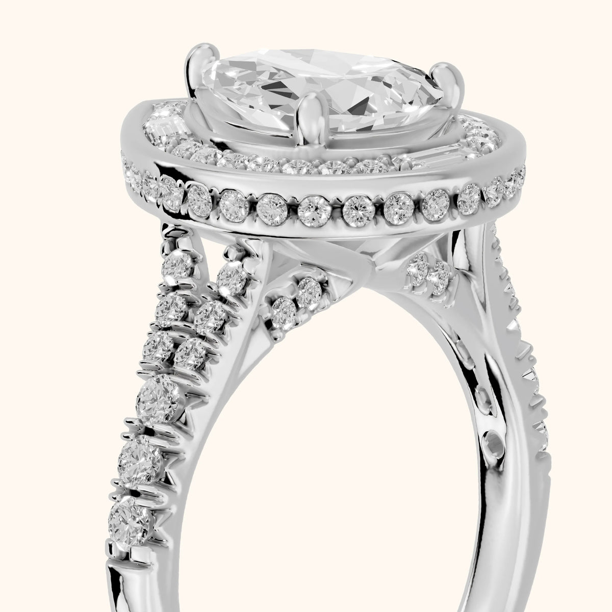 Berea Deco Halo Pear Diamond Engagement Ring in Silver - slant-view.webp