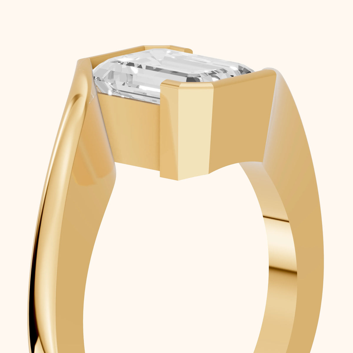 Frances Partial Bezel Bypass Emerald Diamond Engagement Ring in Yellow Gold - slant-view.webp