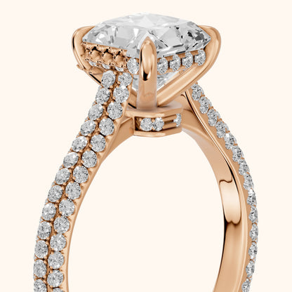 Della Hidden Halo Pavé Radiant Diamond Engagement Ring in Rose Gold - slant-view.webp