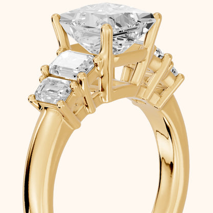Damaris Baguette Five-Stone Princess Diamond Engagement Ring in Yellow Gold - slant-view.webp