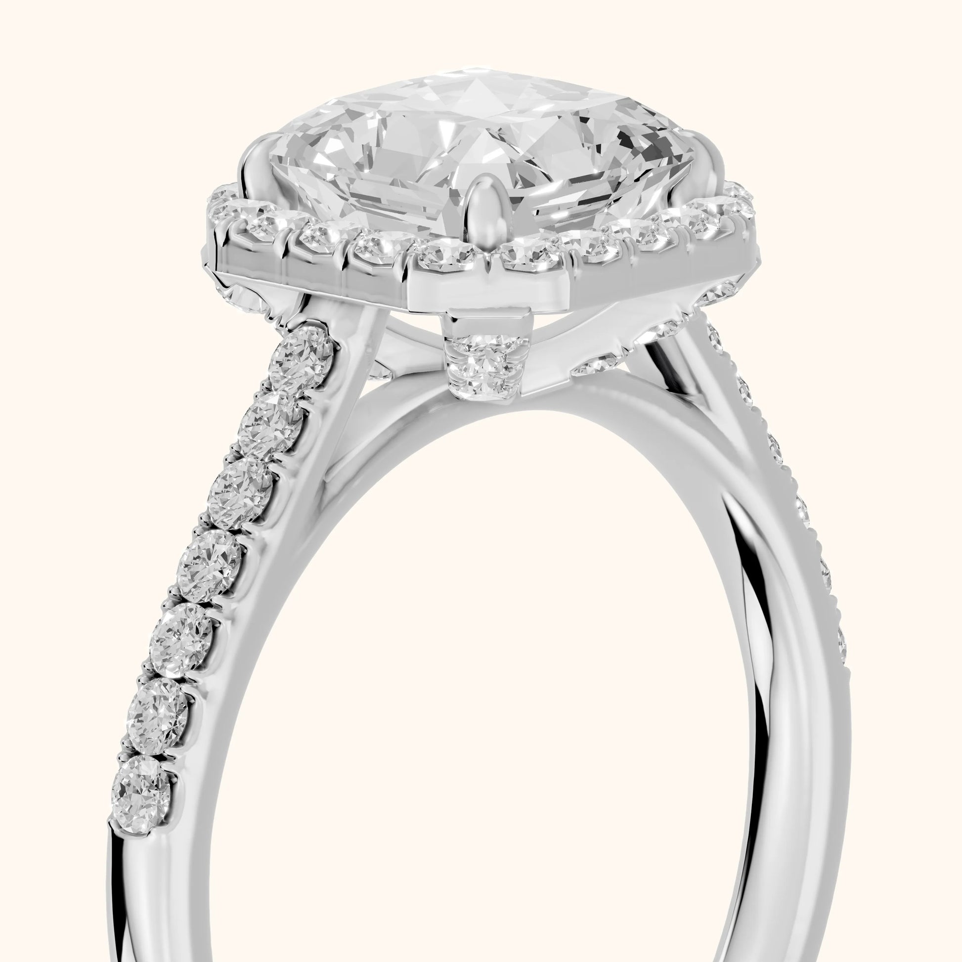 Alma Halo Pavé Radiant Diamond Ring in White Gold - slant-view.webp
