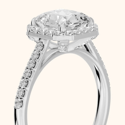 Alma Halo Pavé Radiant Diamond Ring in White Gold - slant-view.webp
