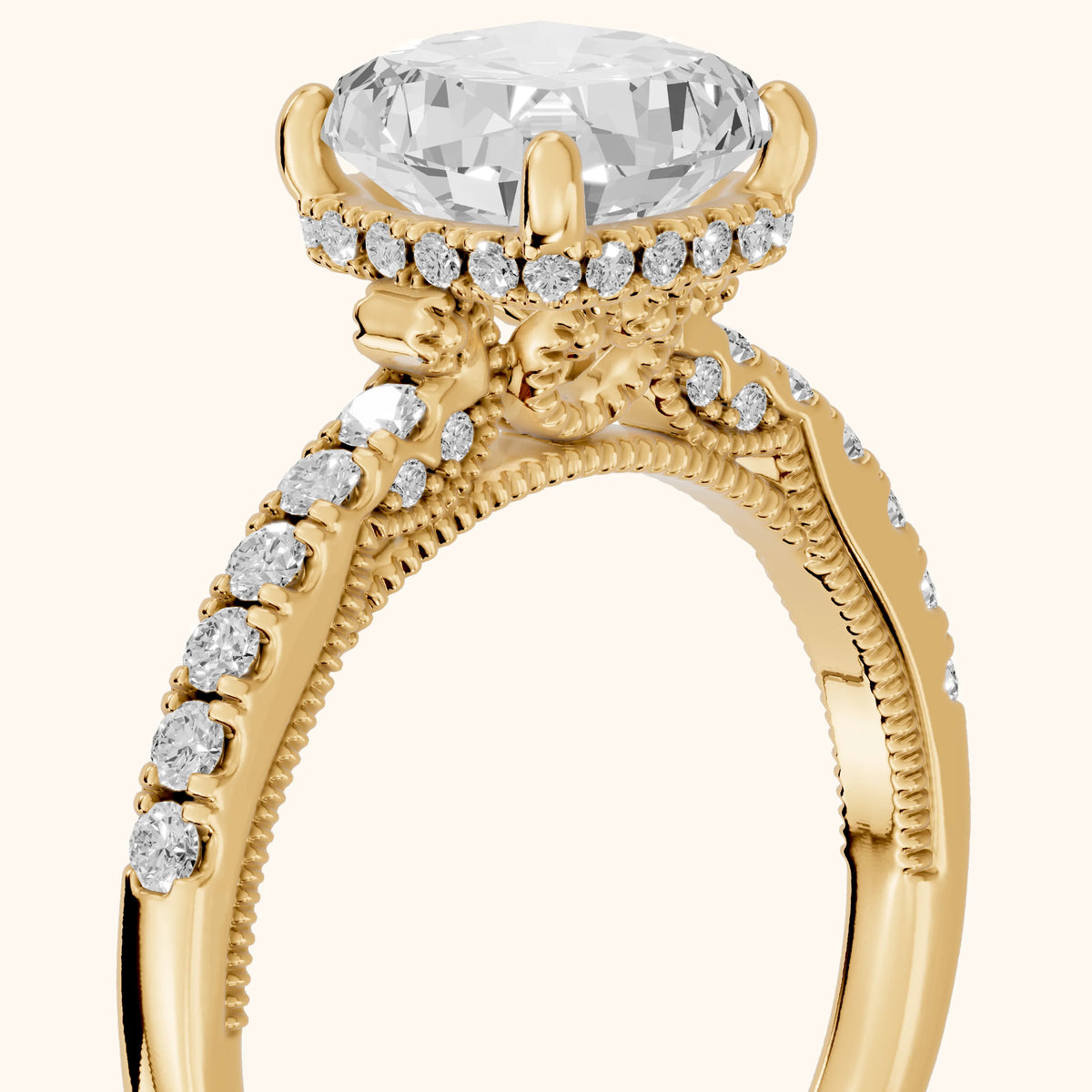 Rialto Hidden Halo Milgrain Cushion Diamond Engagement Ring in Yellow Gold - slant-view.webp