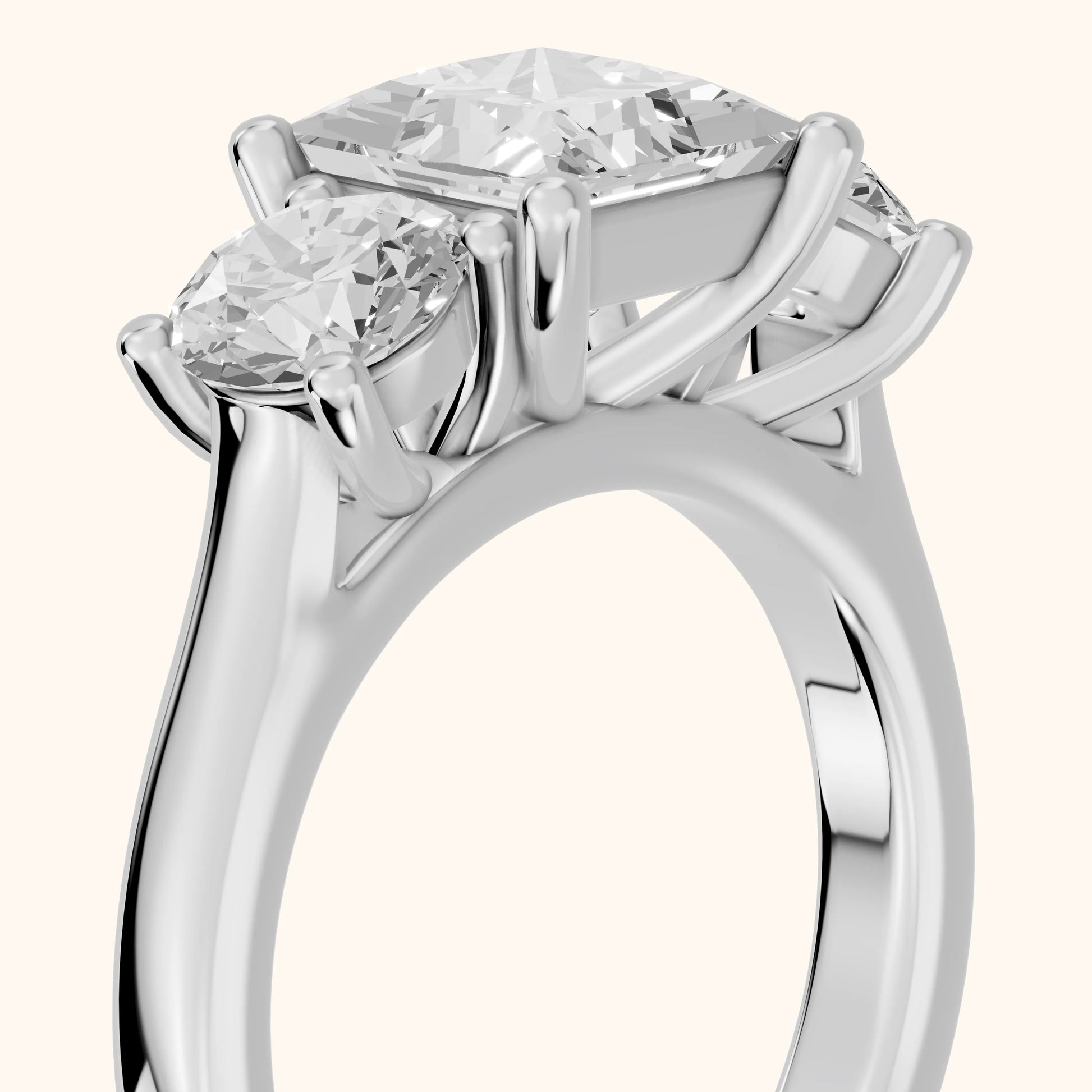Callie Three-Stone Trellis Princess Diamond Engagement Ring in White Gold - slant-view.webp