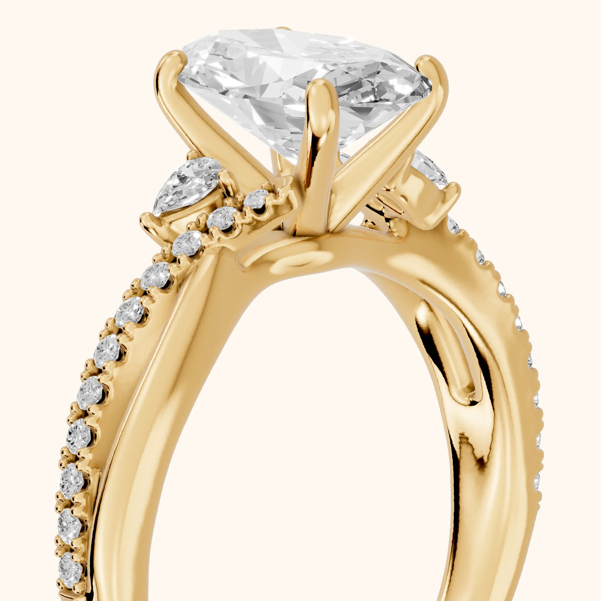 Reno Pear-Side Twist Oval Diamond Engagement Ring in Yellow Gold - slant-view.webp