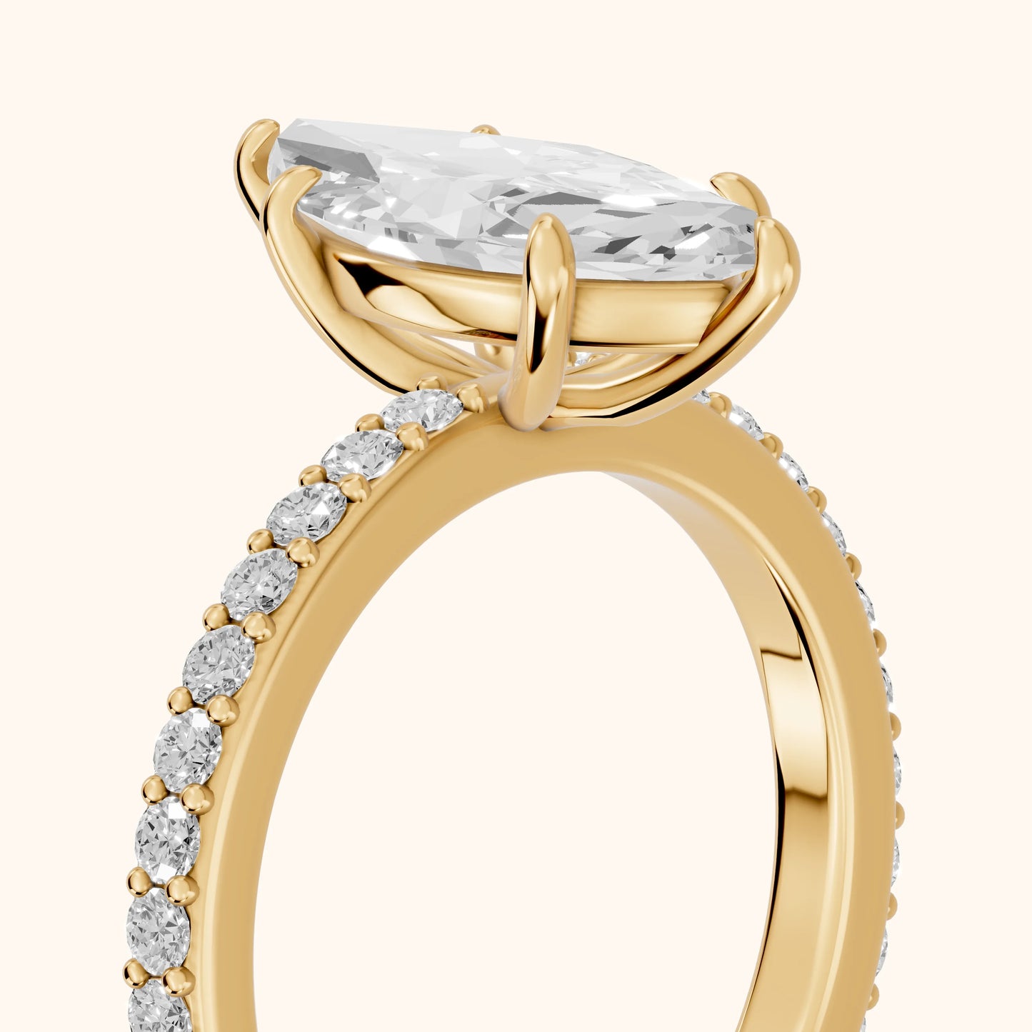 Aisha Pavé Solitaire Marquise Diamond Engagement Ring in Yellow Gold - slant-view.webp