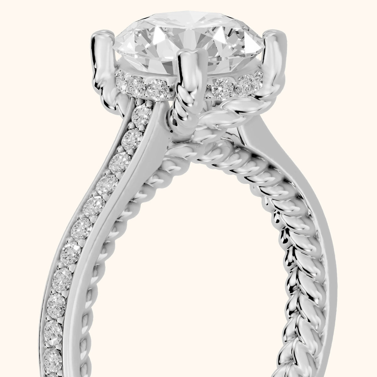 Bess Hidden Halo Rope Round Diamond Engagement Ring in Silver - slant-view.webp