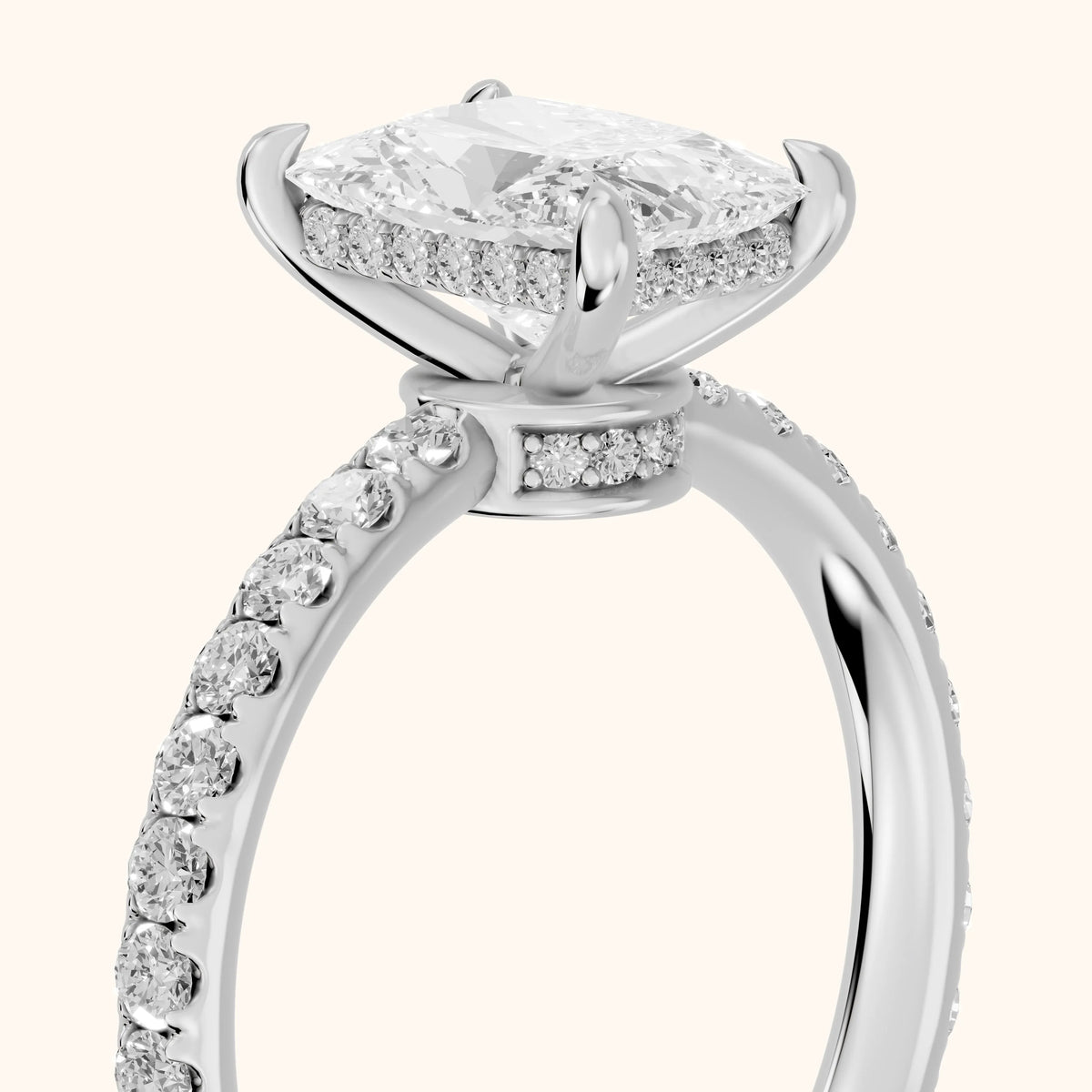 Thea Hidden Halo Pavé Radiant Diamond Engagement Ring in White Gold - slant-view.webp