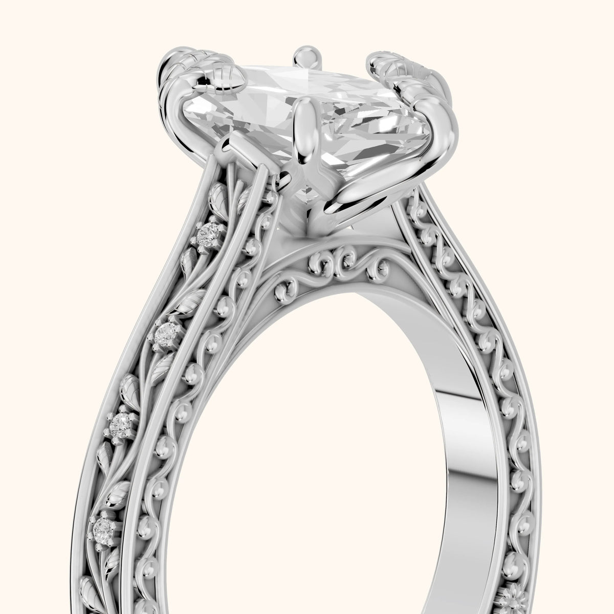 Laguna Vintage Vine Dutch Marquise Diamond Engagement Ring in White Gold - slant-view.webp
