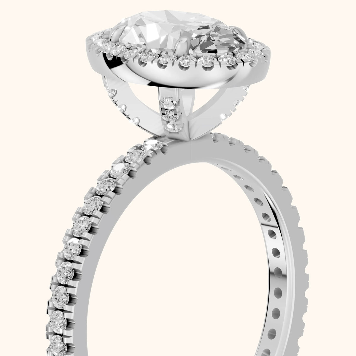 Rosemary Halo Pavé Oval Diamond Engagement Ring in Silver - slant-view.webp
