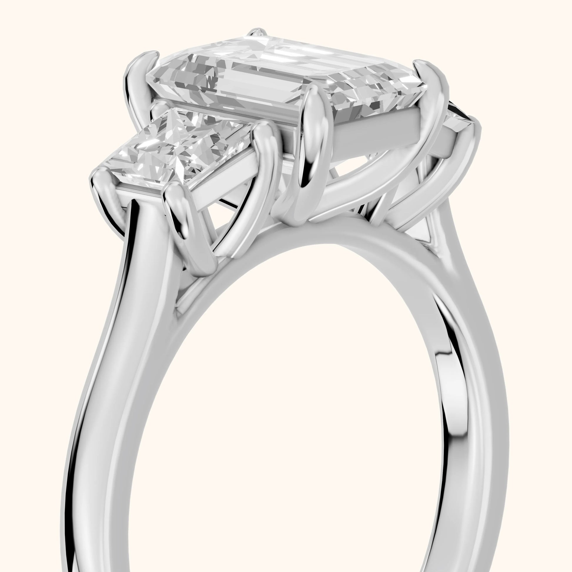 Sienna Three-Stone Emerald Diamond Ring in Silver - slant-view.webp