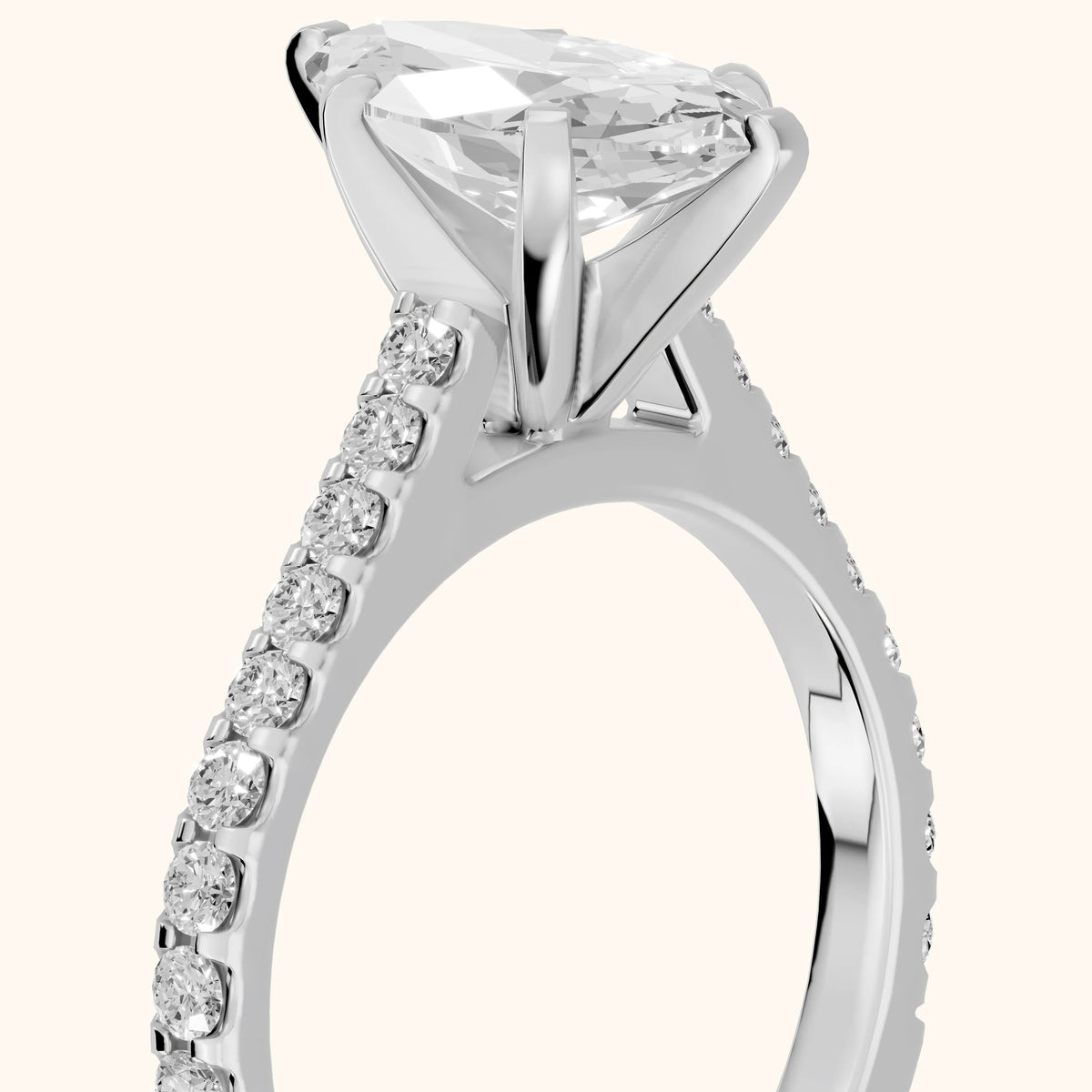 Elsa Cathedral Pavé Marquise Diamond Engagement Ring in Silver - slant-view.webp