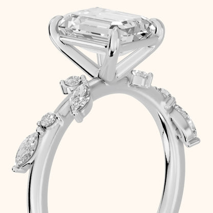 Vivian Leaf Emerald Diamond Engagement Ring in Silver - slant-view.webp
