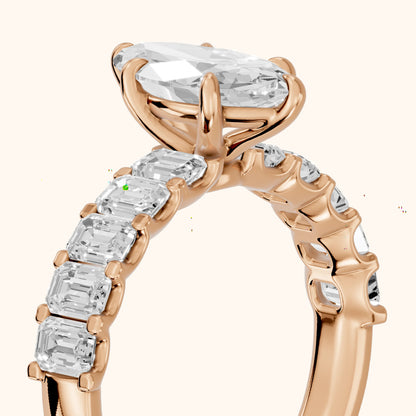 Johanna Baguette Pavé Marquise Diamond Engagement Ring in Rose Gold - slant-view.webp