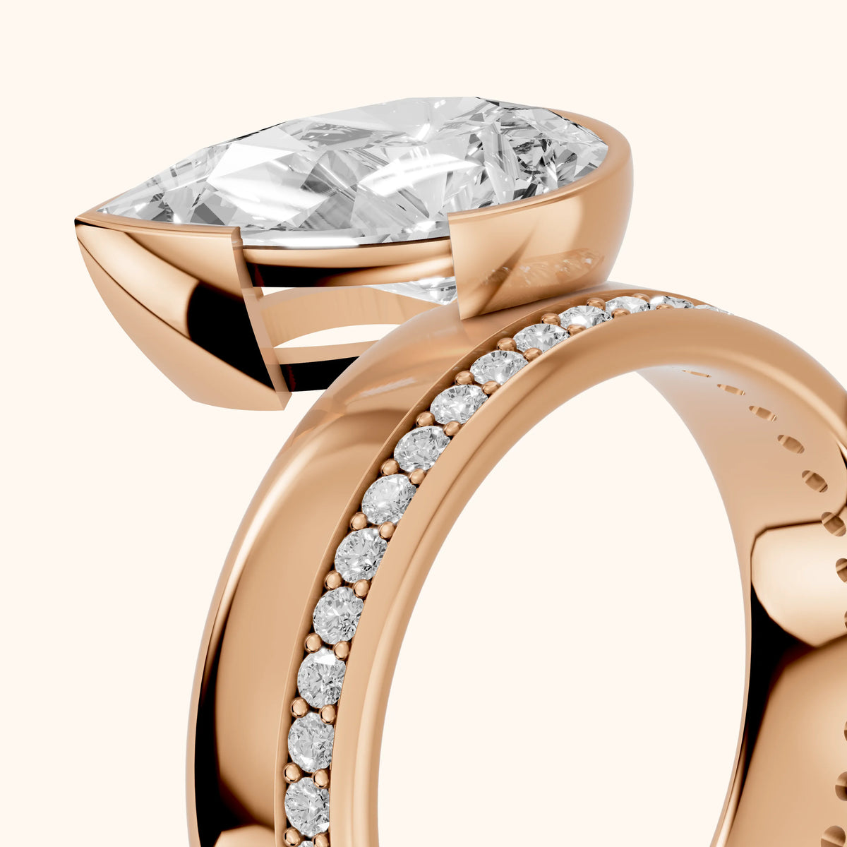 Summer Partial Bezel Pavé Pear Diamond Engagement Ring in Rose Gold - slant-view.webp
