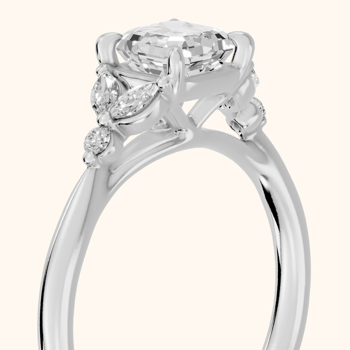 Rilla Floral Cluster Asscher Diamond Engagement Ring in Platinum - slant-view.webp
