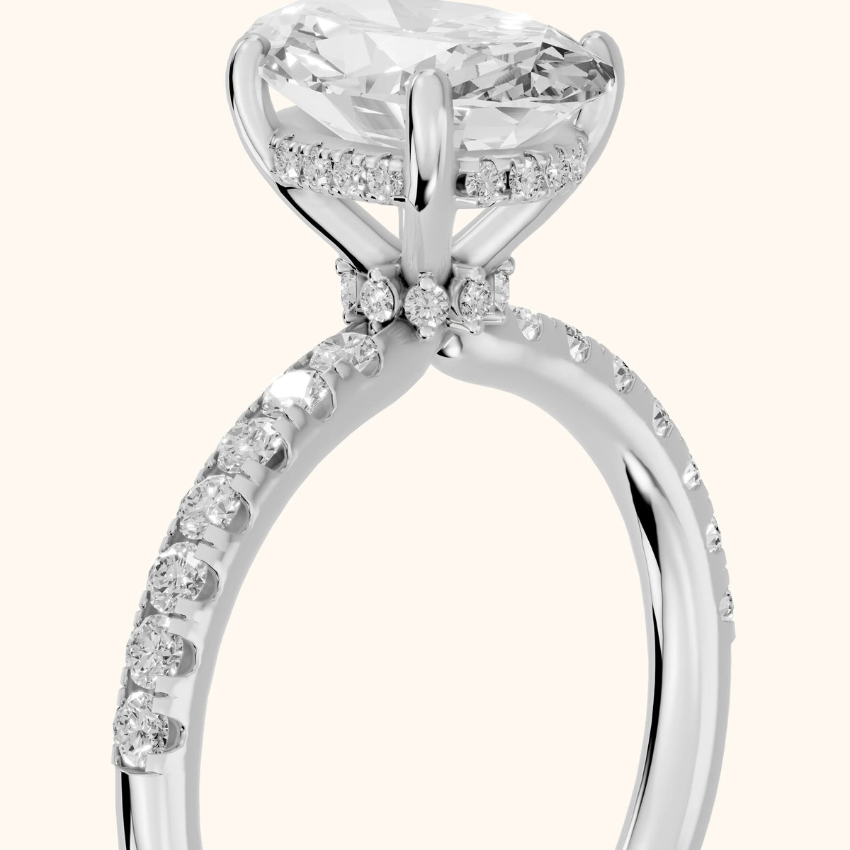Nessa Hidden Halo Pavé Oval Diamond Engagement Ring in Silver - slant-view.webp