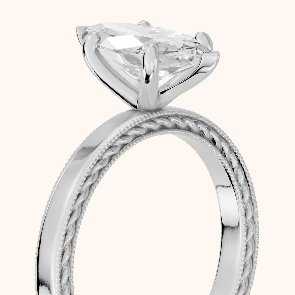 Kerry Engraved Solitaire Marquise Diamond Engagement Ring in Silver - slant-view.webp
