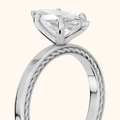 Kerry Engraved Solitaire Marquise Diamond Engagement Ring in Silver - slant-view.webp