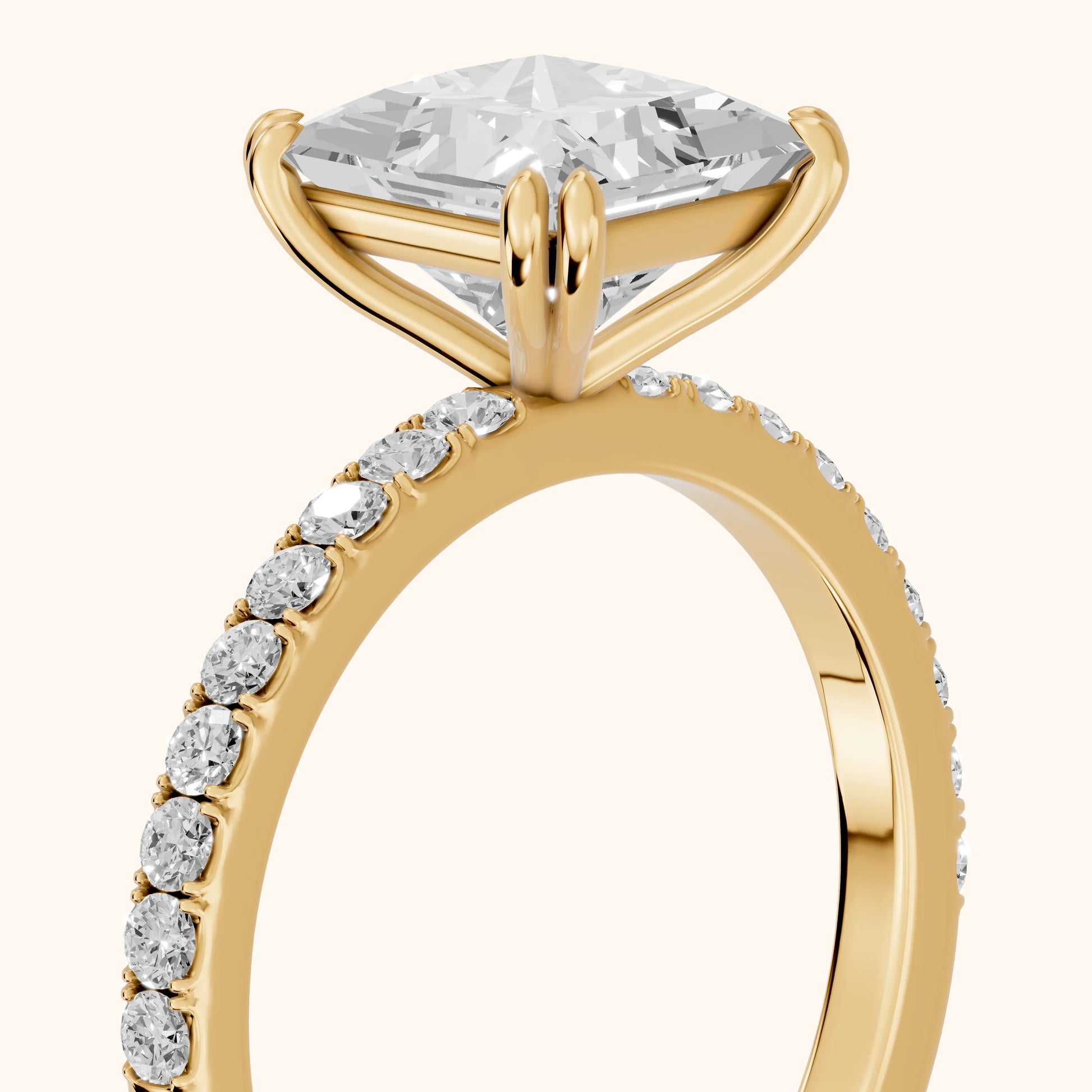 Novara Solitaire Pavé Princess Diamond Ring in Yellow Gold - slant-view.webp