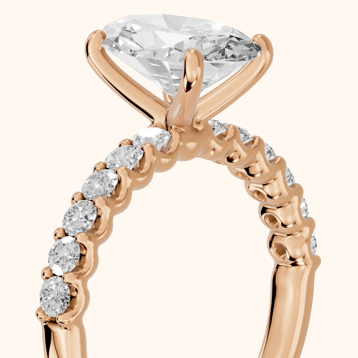Lynn Statement Pavé Oval Diamond Engagement Ring in Rose Gold - slant-view.webp