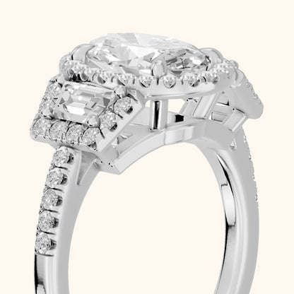 Paulina Three-Stone Halo Oval Diamond Engagement Ring in White Gold - slant-view.webp
