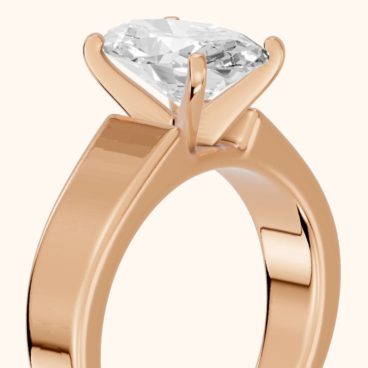 Susannah Wide Band Solitaire Oval Diamond Engagement Ring in Rose Gold - slant-view.webp