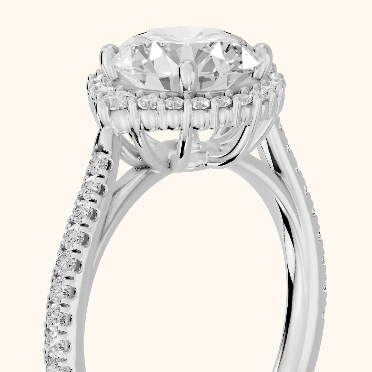 Melody Halo Cathedral Round Diamond Engagement Ring in Silver - slant-view.webp