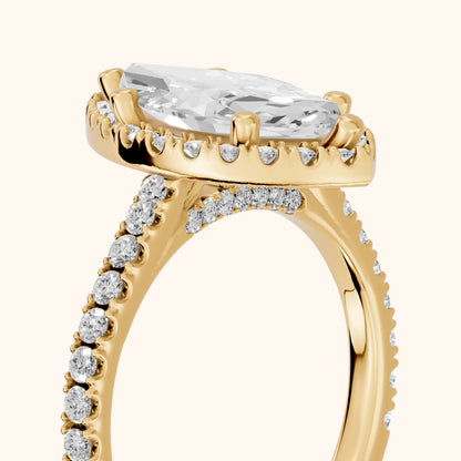 Sophie Halo Pavé Marquise Diamond Ring in Yellow Gold - slant-view.webp