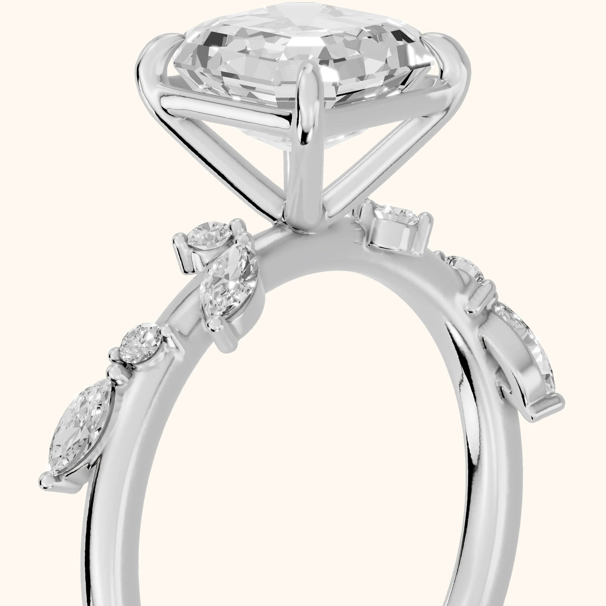 Vivian Leaf Asscher Diamond Engagement Ring in Silver - slant-view.webp