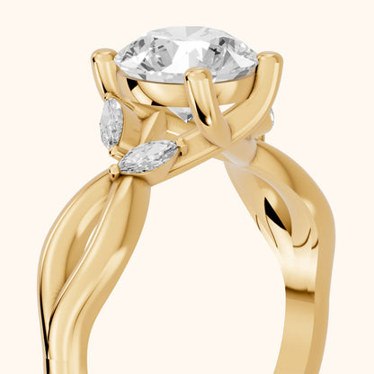 Luna Glow Twisted Round Diamond Engagement Ring in Yellow Gold - slant-view.webp