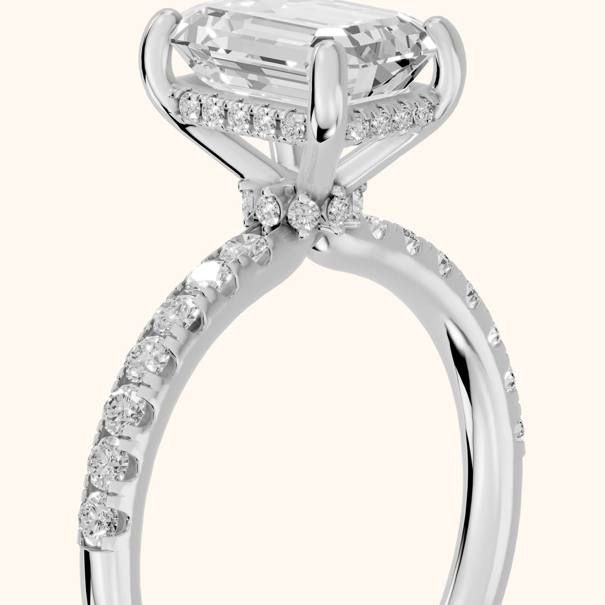 Nessa Hidden Halo Pavé Emerald Diamond Engagement Ring in Platinum - slant-view.webp