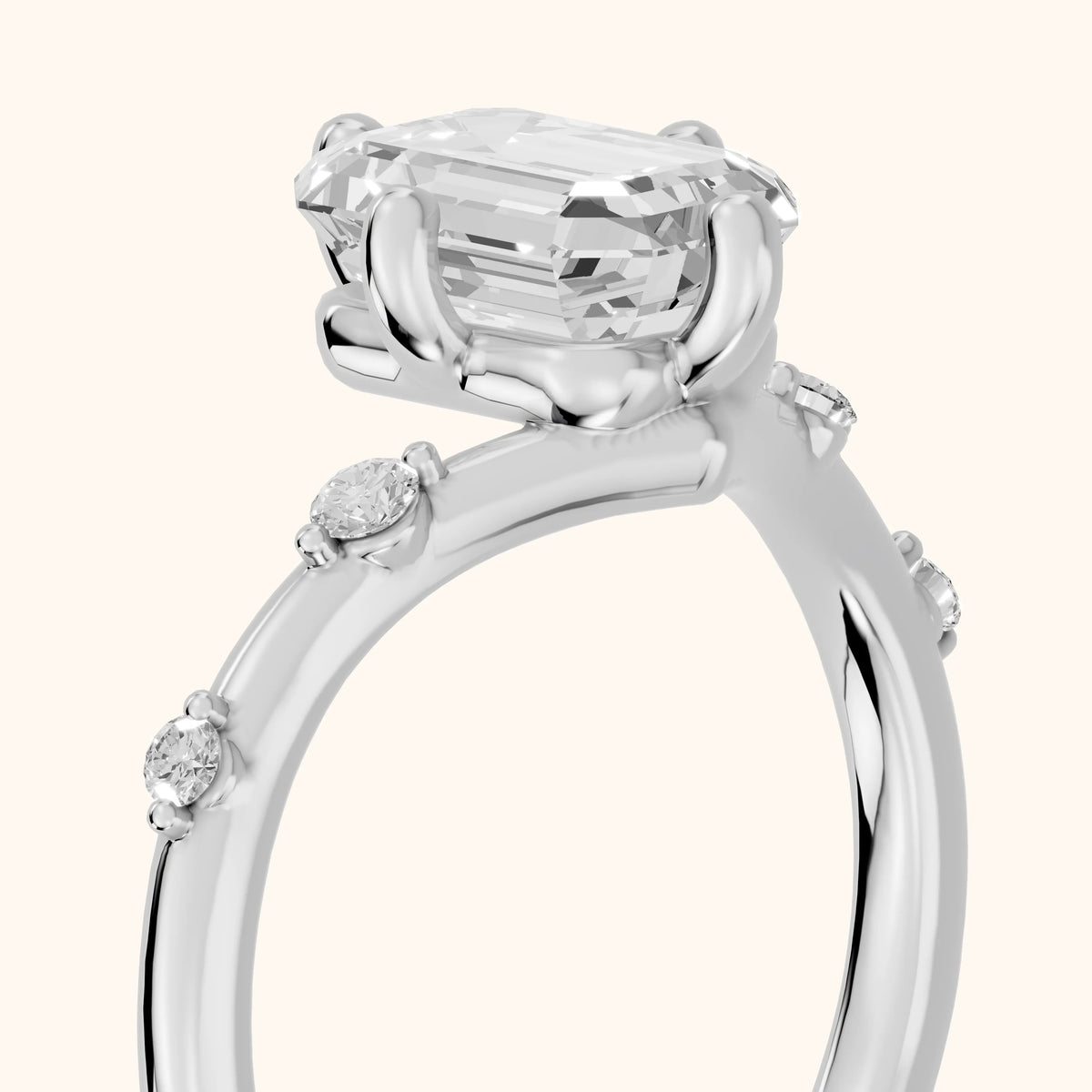 Klara Chevron Emerald Diamond Engagement Ring in Silver - slant-view.webp