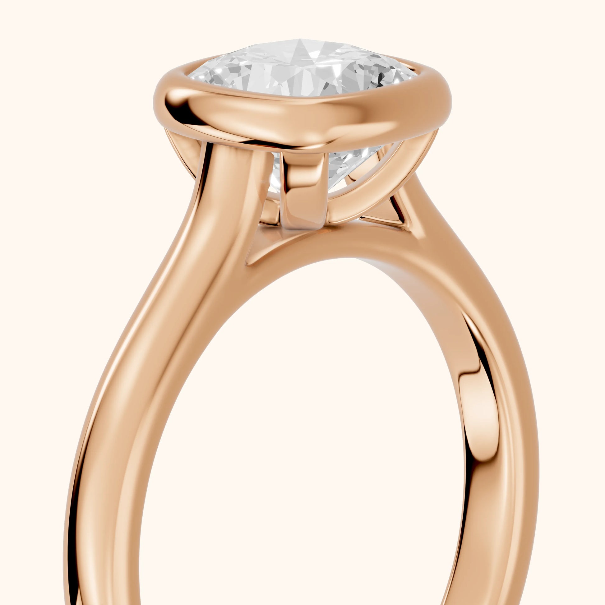 Jolie Bezel Solitaire Cushion Diamond Engagement Ring in Rose Gold - slant-view.webp