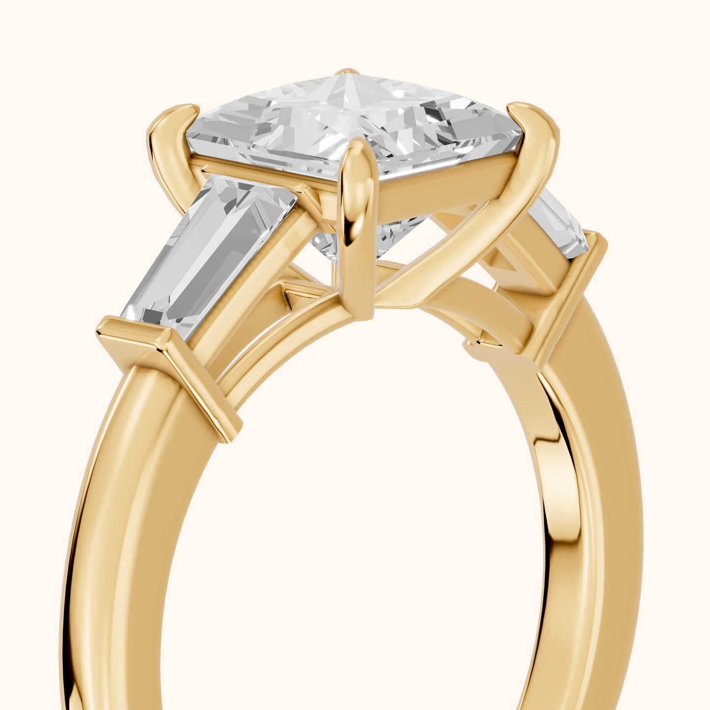 Zelda Tapered Baguette Princess Diamond Engagement Ring in Yellow Gold - slant-view.webp