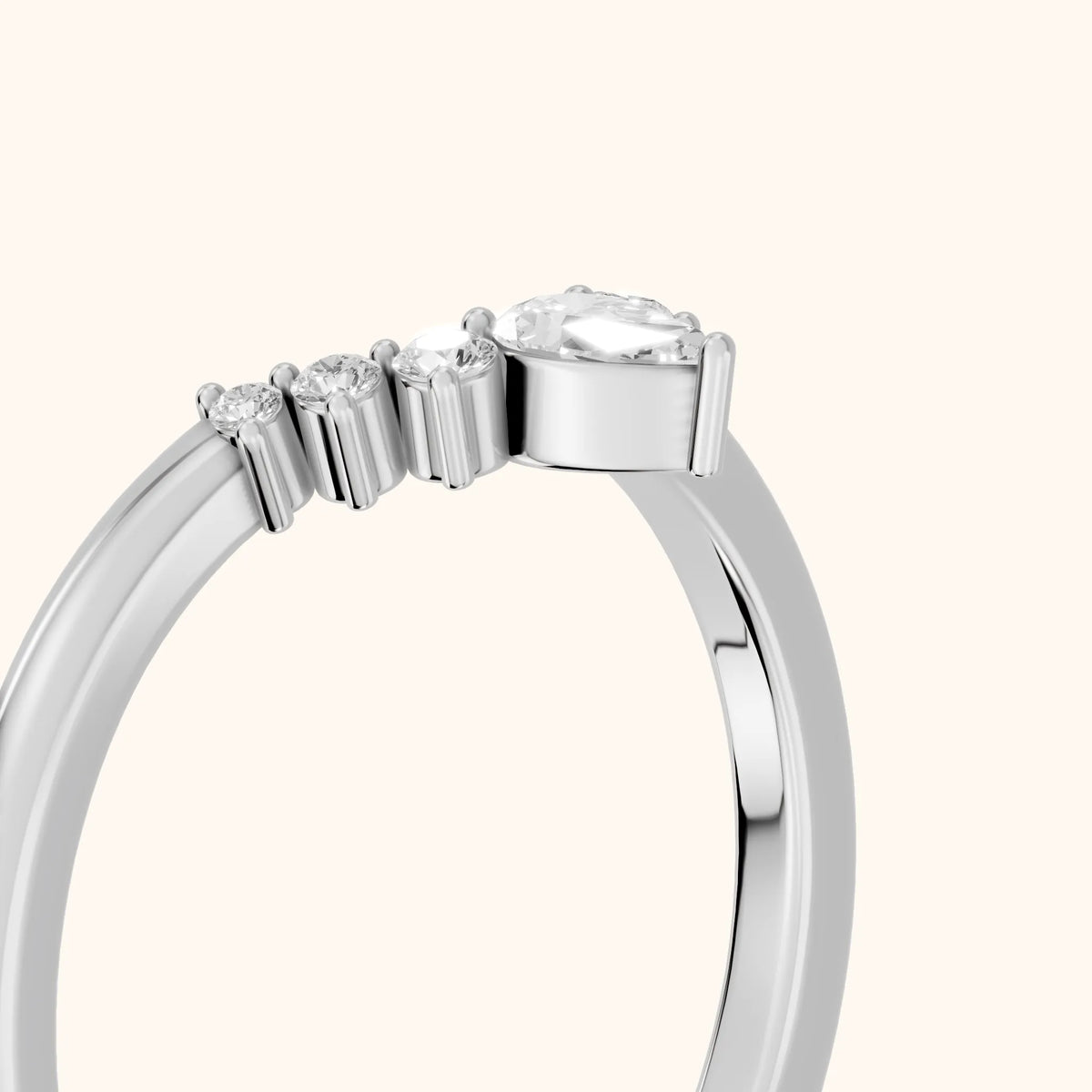 Nisha Curved Pear & Round Diamond Wedding Band in Silver - slant-view