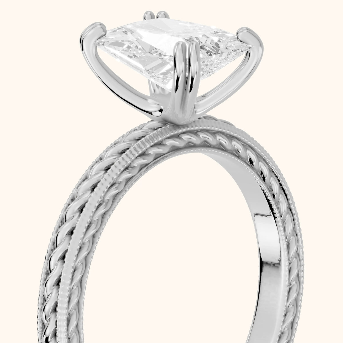 Lacey Rope Solitaire Radiant Diamond Engagement Ring in Silver - slant-view.webp