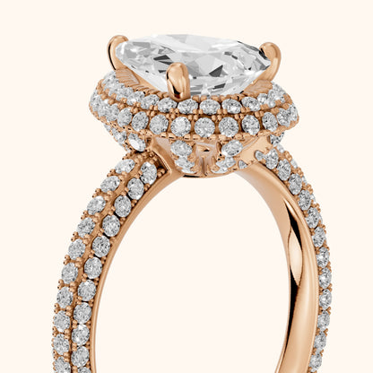 Fallon Halo Micropavé Pear Diamond Engagement Ring in Rose Gold - slant-view.webp