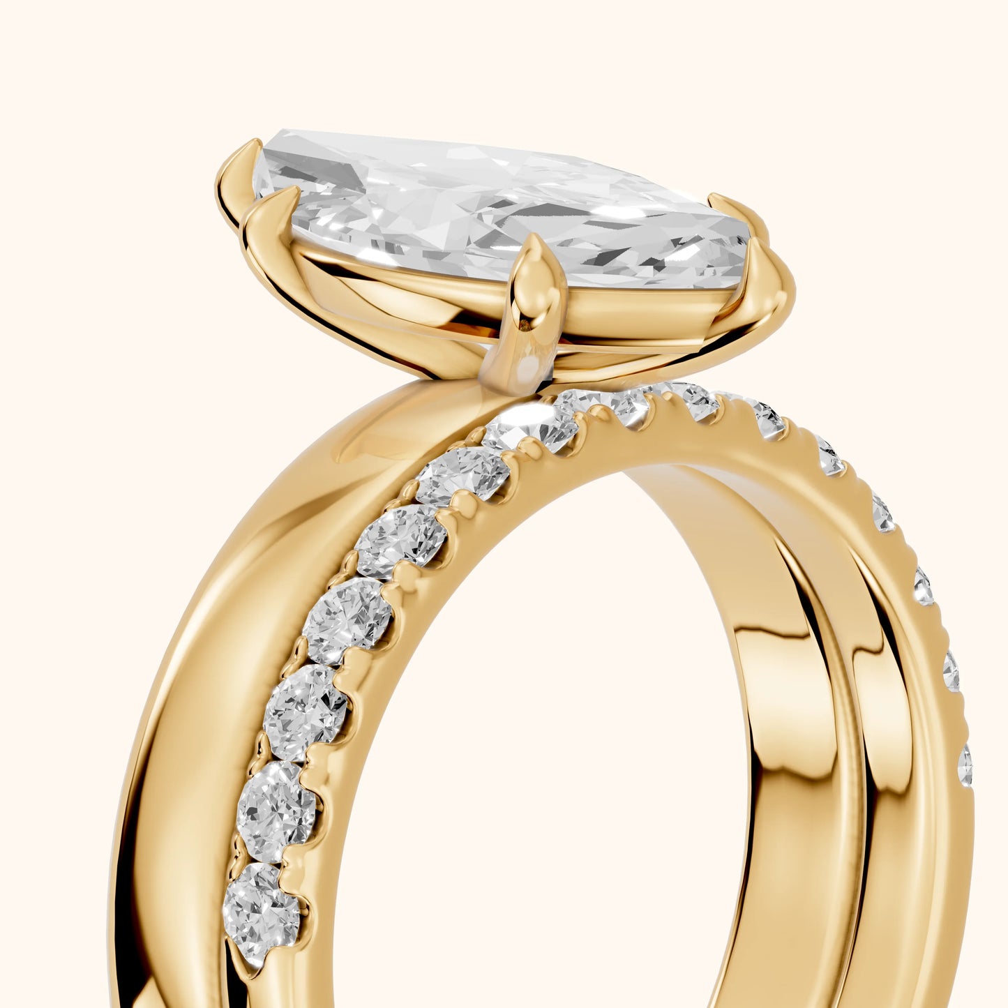 Veda Split Shank Pavé Marquise Diamond Engagement Ring in Yellow Gold - slant-view.webp