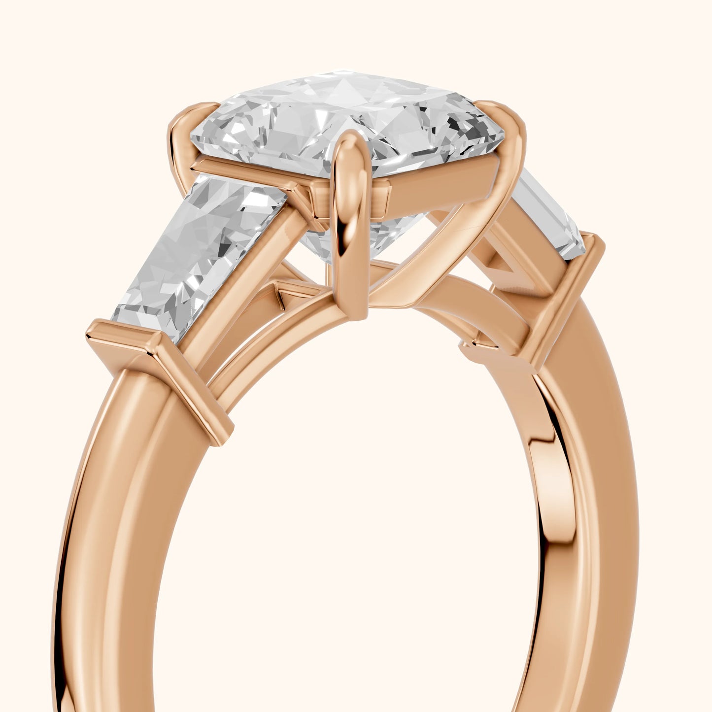 Zelda Tapered Baguette Radiant Diamond Engagement Ring in Rose Gold - slant-view.webp