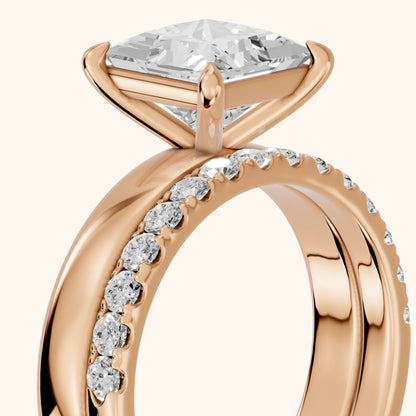 Veda Split Shank Pavé Princess Diamond Engagement Ring in Rose Gold - slant-view.webp