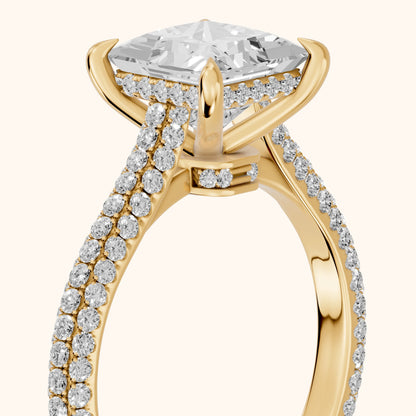 Della Hidden Halo Pavé Princess Diamond Engagement Ring in Yellow Gold - slant-view.webp