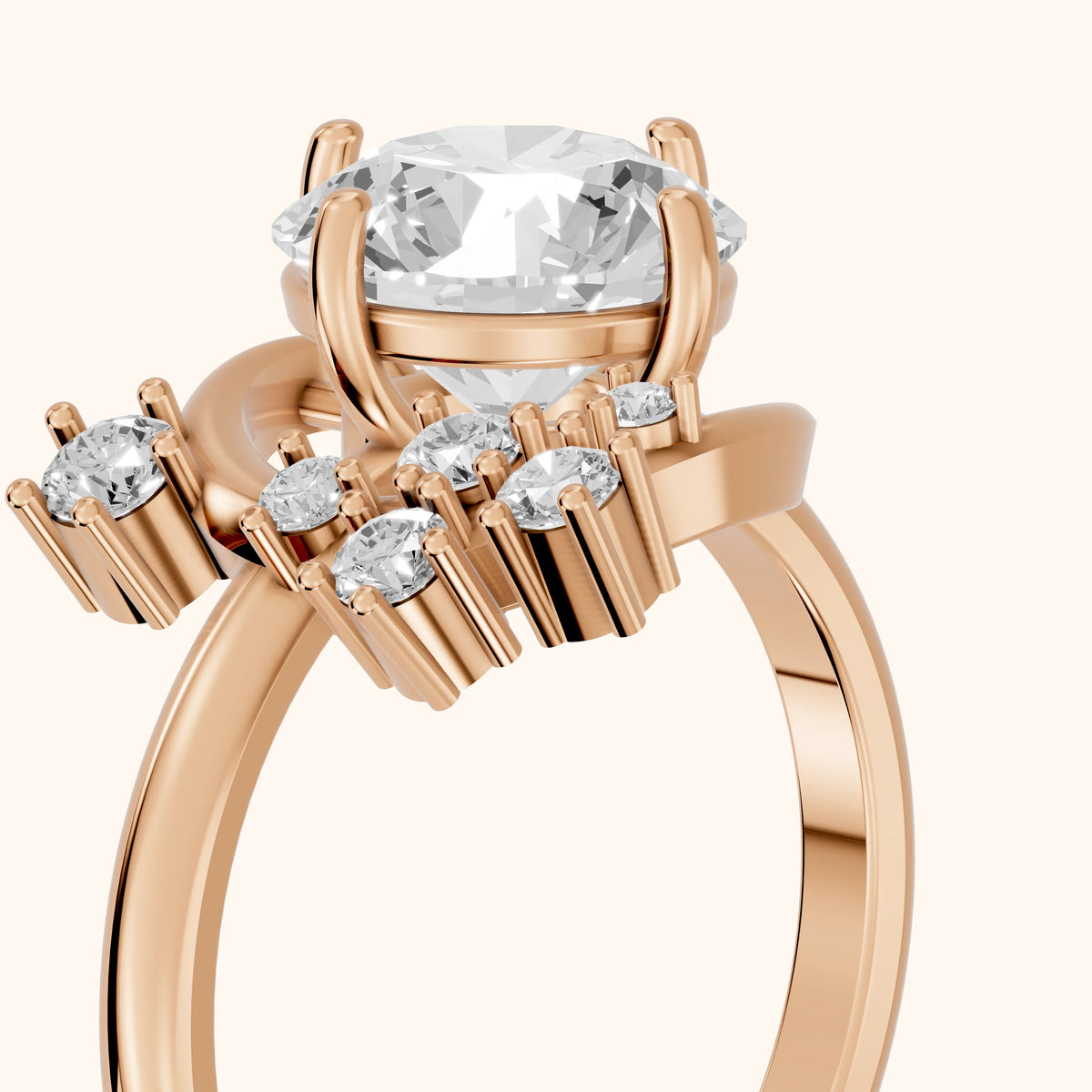 Lunaria Half-Moon Cluster Round Diamond Engagement Ring in Rose Gold - slant-view.webp