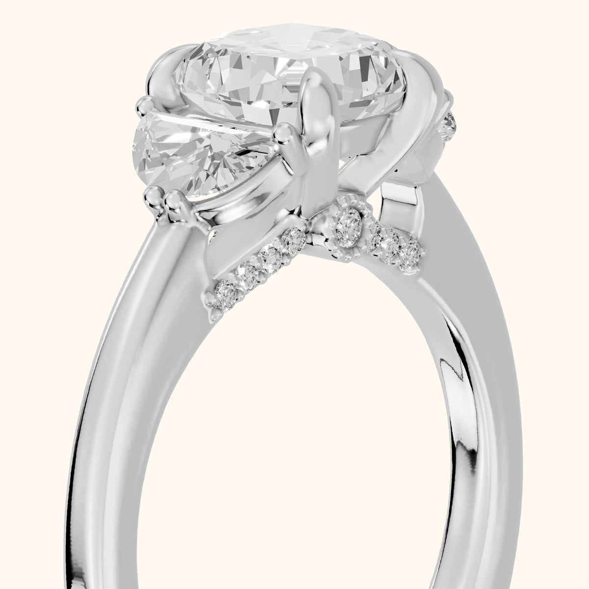 Salida Half-Moon Three-Stone Cushion Diamond Engagement Ring in Platinum - slant-view.webp