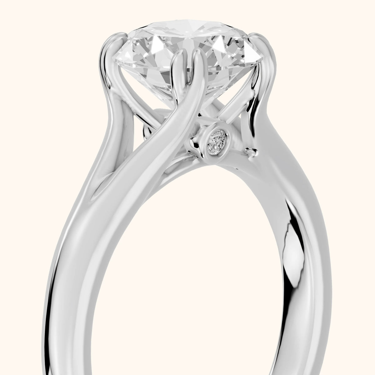 Jillian Solitaire Split Shank Round Diamond Engagement Ring in Silver - slant-view.webp