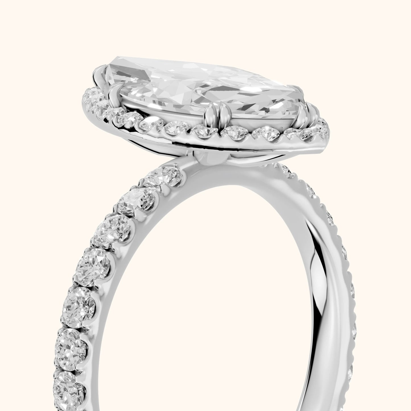 Chloe Halo Pavé Marquise Diamond Ring in Platinum - slant-view.webp