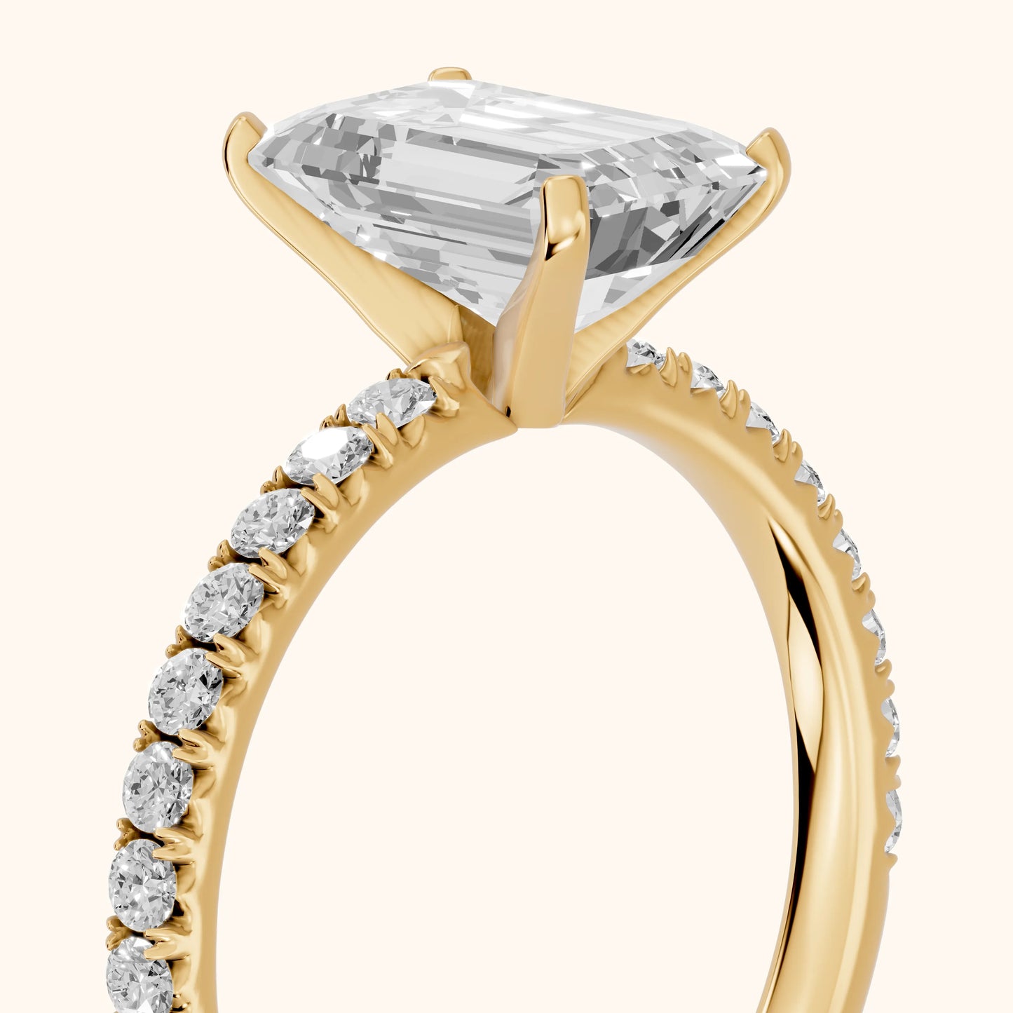 Juna French Pavé Solitaire Emerald Diamond Engagement Ring in Yellow Gold - slant-view.webp