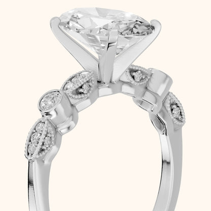 Heidi Vintage Milgrain Oval Diamond Engagement Ring in Silver - slant-view.webp