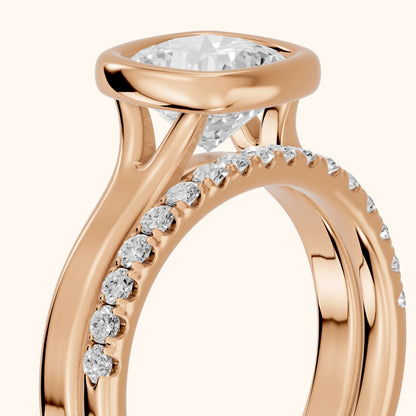 Ayla Bezel Bypass Cushion Diamond Ring in Rose Gold - slant-view.webp