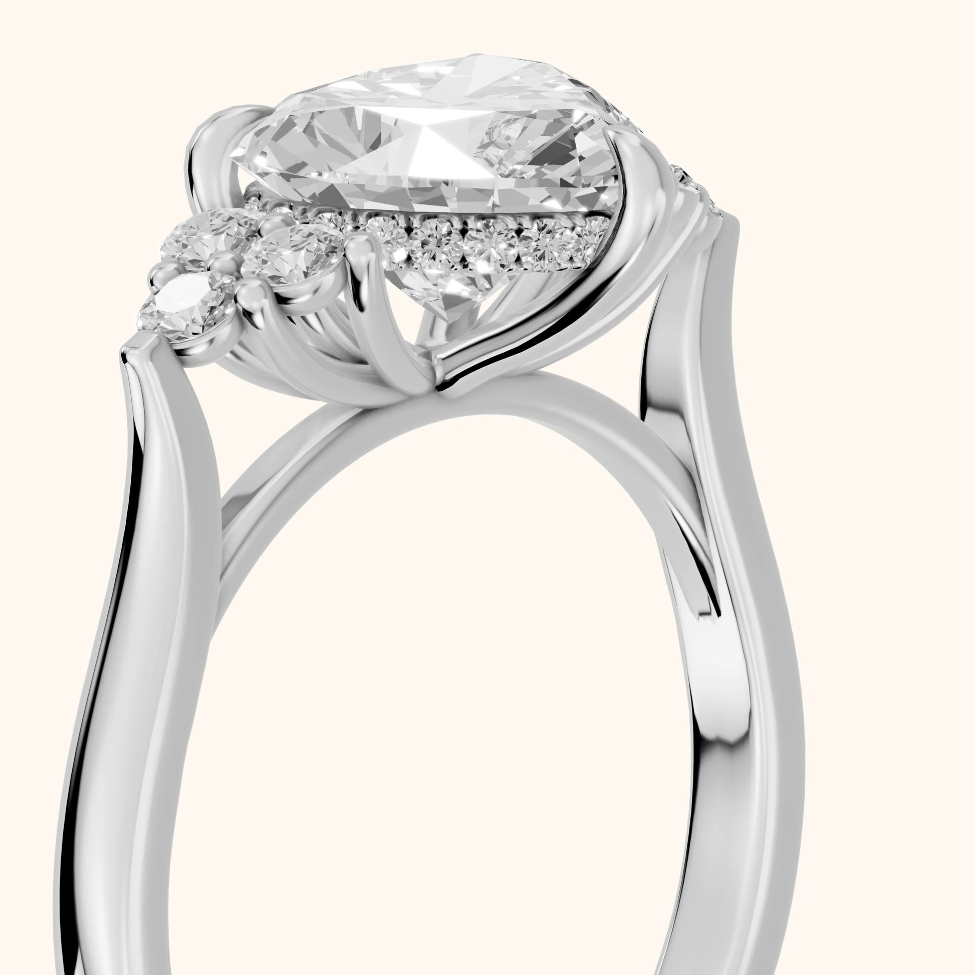 Anya Sidestone Cluster Heart Diamond Ring in Platinum - slant-view.webp